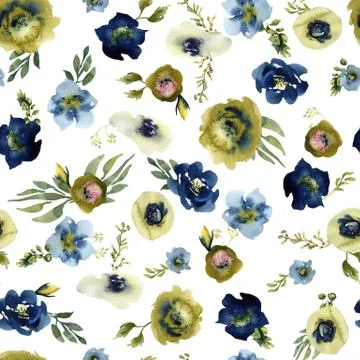 Wedding seamless pattern white and purple flowers ornament Stock Illustration