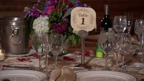Wedding. Served table in a restaurant for dinner, lunch or celebration Stock Footage 172378990
