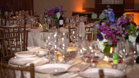 Wedding. Served table in a restaurant for dinner, lunch or celebration Video stock 172379057