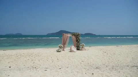 Wedding set up for decoration to beach white sand beach. Stock Footage 156339569
