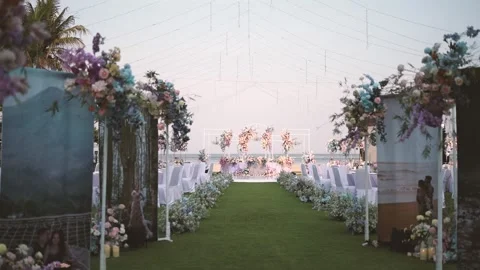 Wedding set up decoration in front of the beach Stock Footage 274402354