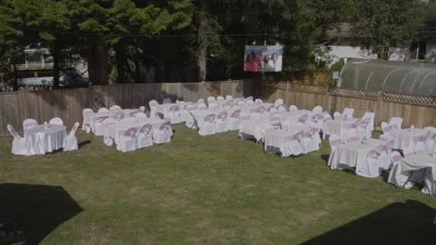 Wedding set up for guests at back yard. Stock-Footage 144236080