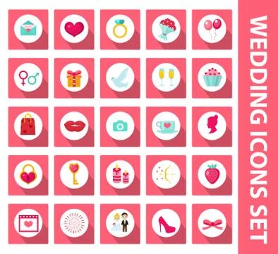 Wedding set of icons, design elements, flat style with long shadows. Marria.. Stock Illustration