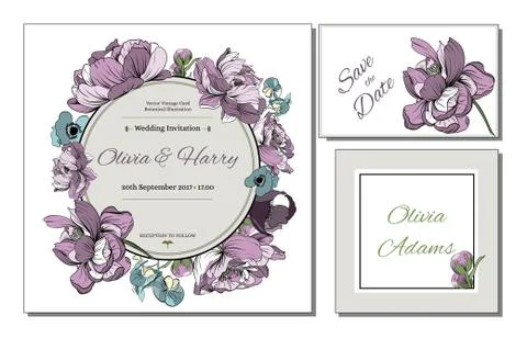 Wedding set. Save the date, guest card. Vintage vector illustration. Illustrazione stock