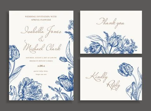 Wedding set with spring flowers. Stock-Illustration