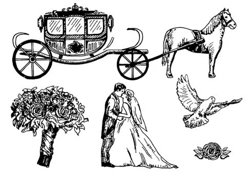 Wedding set vector ink hand drawn illustration Stock Illustration