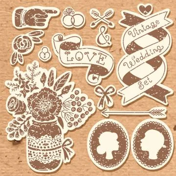 Wedding set of vintage design elements. Stock Illustration