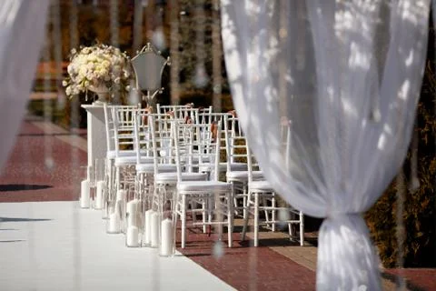 Wedding setting in the garden. Stock Photos
