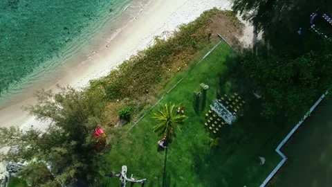 Wedding setup at the beach and high angle view. Stock Footage 155774580