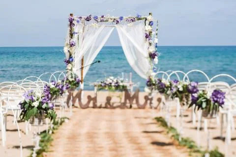 Wedding setup on beach Stock Photos