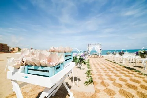 Wedding setup on beach Stock Photos