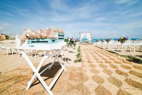 Wedding setup on beach Stock Photos