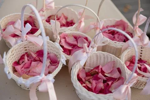 Wedding Setup decoration during Reception - Tender pink and white color - Stock Photos