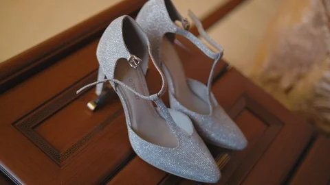 Wedding shoes of the bride on a case Stock Footage 93842858