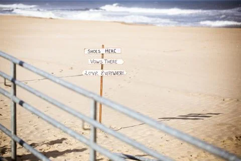 Wedding sign at beach Stock Photos