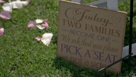 Wedding Sign at Outdoor Ceremony. Stock Footage 108451153