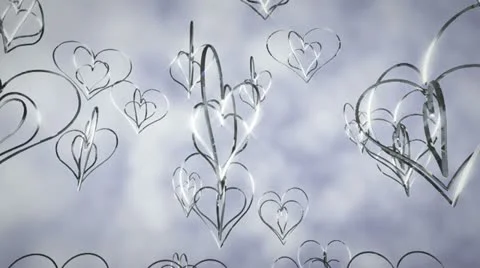 Wedding - Silver 3D Hearts - Seamless Stock Footage 10907540