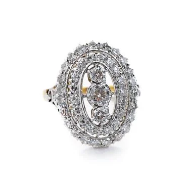 Wedding silver diamond ring  on white background Stock Photos