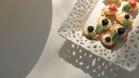 Wedding Snacks on the table decorations for the bride Bijouterie, ribbons, satin Stock Footage 95044272