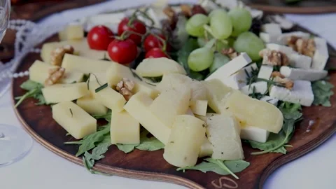 Wedding snacks. Wedding buffet. Cheese. Sandwiches. Canapes. Video stock 138315905