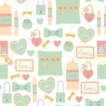Wedding soft color seamless pattern flat vector Stock Illustration