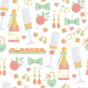 Wedding soft color seamless pattern flat vector Illustrazione stock