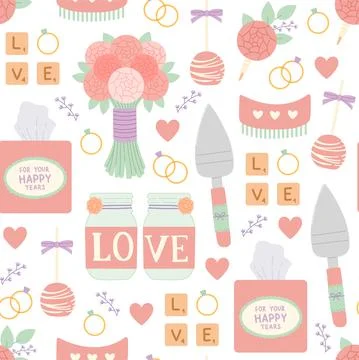 Wedding soft color seamless pattern flat vector Stock Illustration
