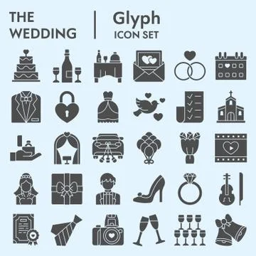 Wedding solid icon set. Getting married collection, vector sketches, logo Stock Illustration