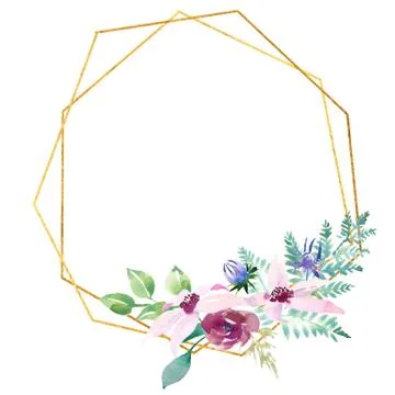 Wedding spring romantic bridal frame wreath. pink purple and white flowers green Stock Illustration