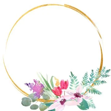 Wedding spring romantic bridal frame wreath. pink purple and white flowers green Stock Illustration