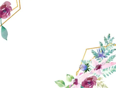 Wedding spring romantic bridal frame wreath. pink purple and white flowers green Stock Illustration