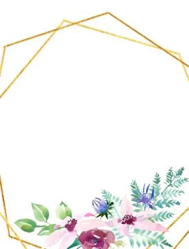 Wedding spring romantic bridal frame wreath. pink purple and white flowers green Stock Illustration