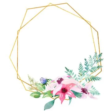Wedding spring romantic bridal frame wreath. pink purple and white flowers green Stock Illustration
