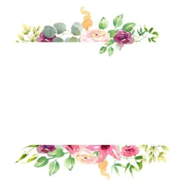 Wedding spring romantic bridal frame wreath. pink purple and white flowers green Stock Illustration