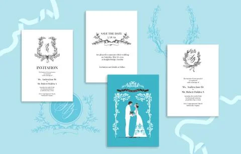 Wedding stationery blue Stock Illustration