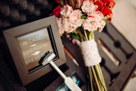 A wedding suitcase with all the important things 스톡 사진