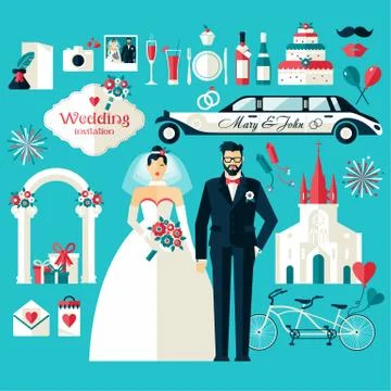 Wedding symbols set. Stock Illustration