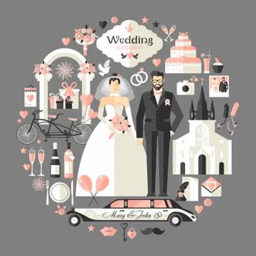 Wedding symbols set. Stock Illustration
