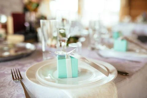 Wedding table appointments with beautiful decor Stock Photos