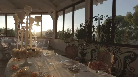 Wedding table backlight with candles dolly shot Video stock 43105368