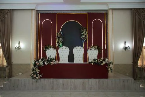 The wedding table of the bride and bride is beautiful interior bright scene.. Stock Photos