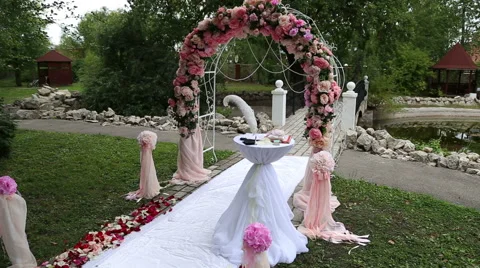 Wedding table for the bride and groom registration Stock Footage 54456859