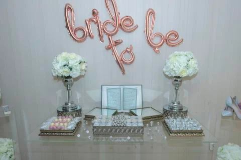 Wedding table bride to be  balloon in wedding day Foto stock