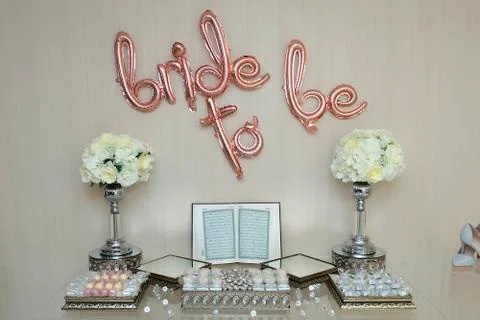 Wedding table bride to be  balloon in wedding day Stock Photos