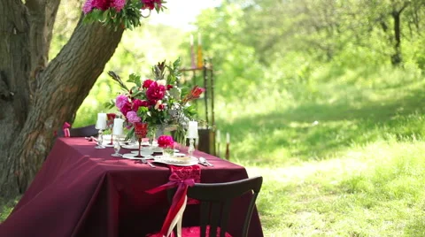 Wedding table decor at nature on a sunny day Stock Footage 51343051