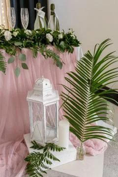 Wedding table with decor in a restaurant Foto stock