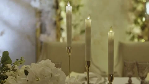 Wedding Table Decorated with Candles Stock Footage 300476398