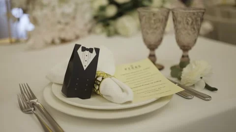 Wedding Table Decorated with Cute Packages Stock Footage 300476345