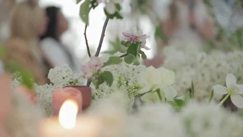 Wedding table decorated with a decor in gentle pastel tones Stock Footage 155891448