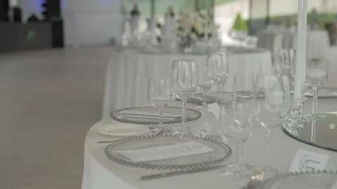 Wedding Table Decorated with Flowers and Candles Stock Footage 300488407